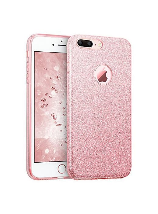 Producto Coovertify Funda Purpurina Brillante Rosa iPhone 7 Plus, Carcasa Resistente de Gel