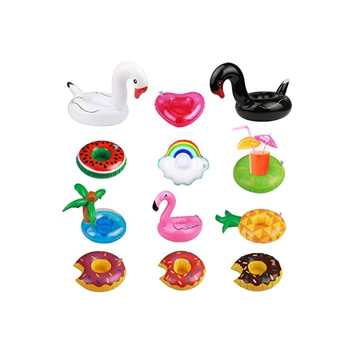 Producto SEELOK 12pcs Posavasos de Flotador Unicornio inflador Flamenco colchonetas y Juguetes hinchables