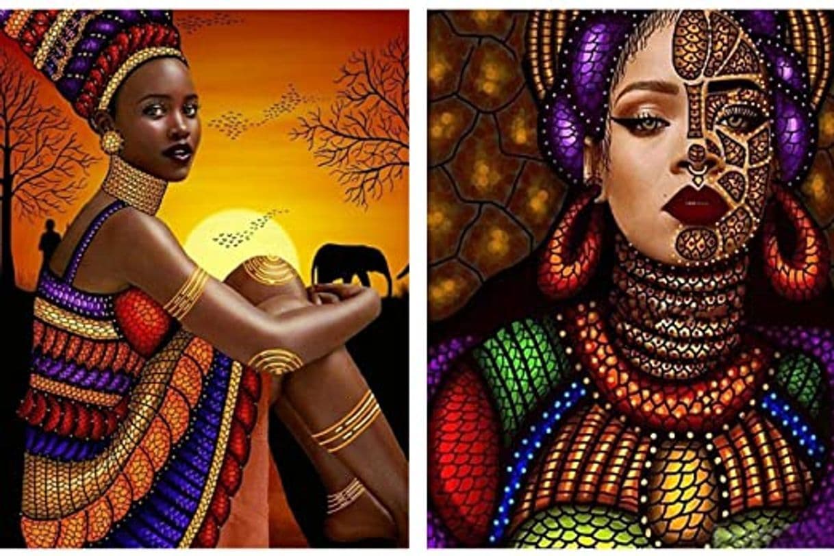 Producto Reofrey 2 Piezas 5D Pintura Diamante Faldas Africano Hombres Mujeres Arte Bricolaje