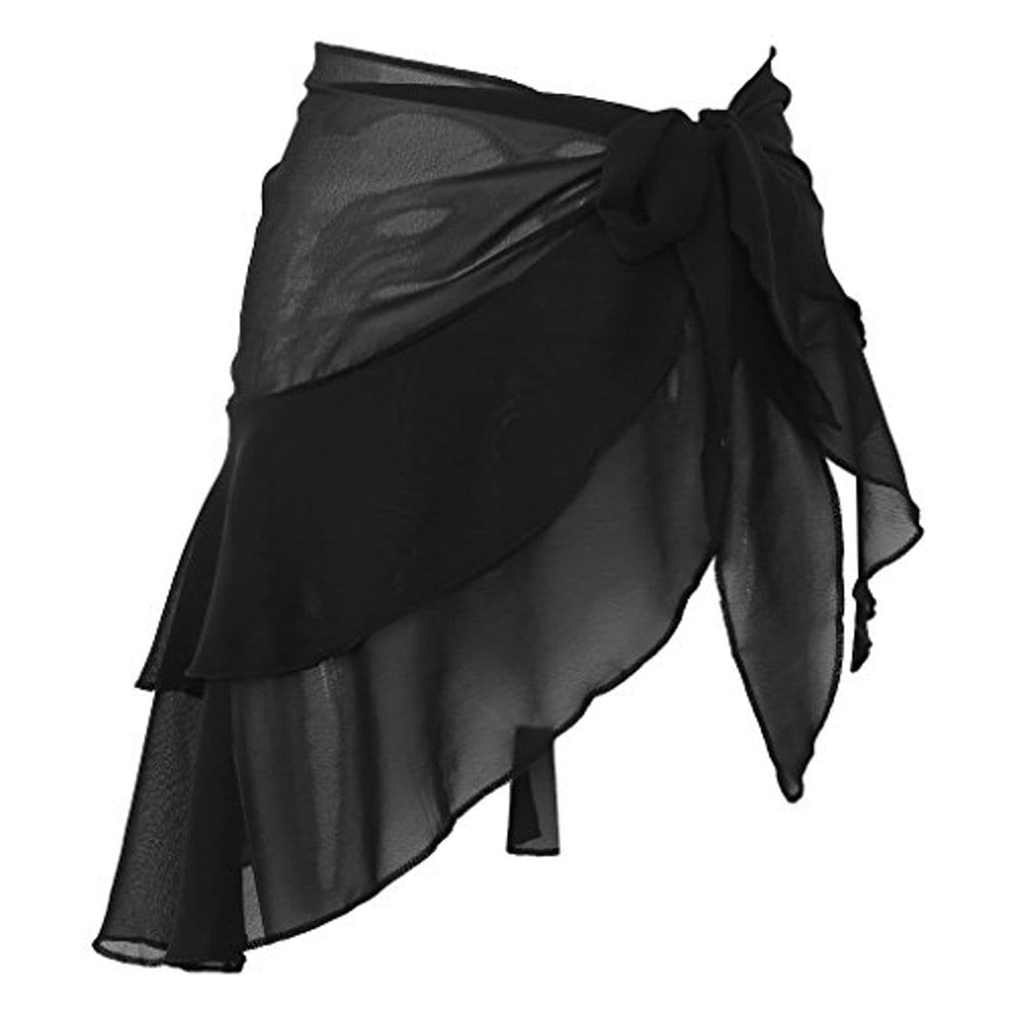 Product smallJUN Chiffon Beach Cover up Sarong Multi Wear Ruffle Swrap Traje de baño para Mujer Cover up Black