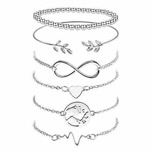 Product Omont 6 Piezas Plata Pulseras para Mujeres y Niña Acero Inoxidable Pulseras