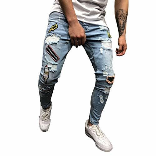 Moda Pantalones Vaqueros Deportivos Hombres Rotos Pitillo Originales Slim Fit Skinny Pantalones Casuales