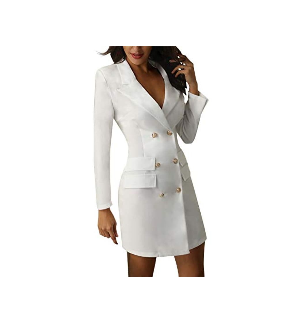 Product Minetom Mujer Blazer Manga Larga Chaqueta del Traje Mini Vestido Oficina Negocios Parte OL Cuello en V Botón Chaqueta Abrigo Blanco ES 40