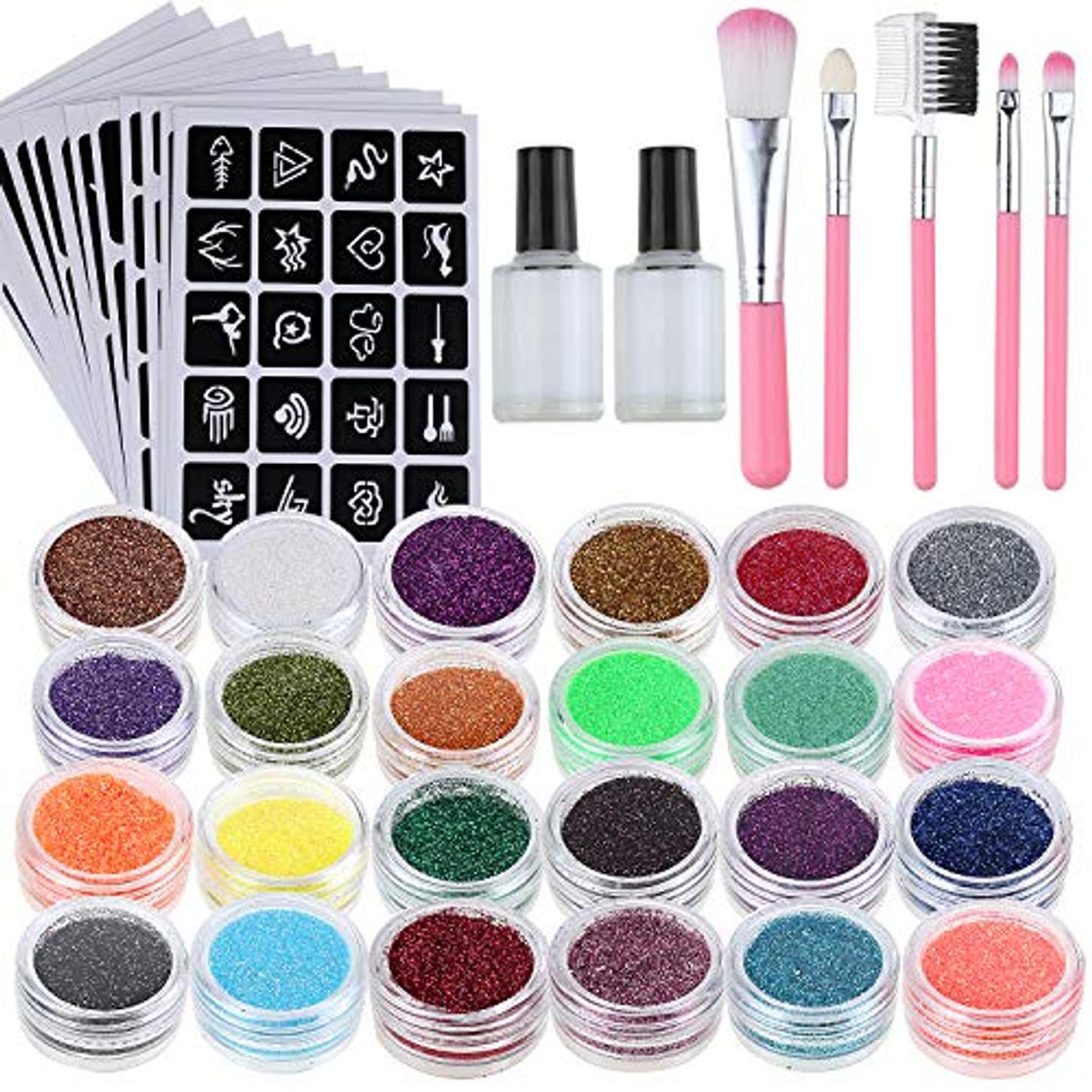 Belleza Lictin Kit de Tatuajes Temporales-Tatuaje de Brillo con 24 Colores 117 Hojas