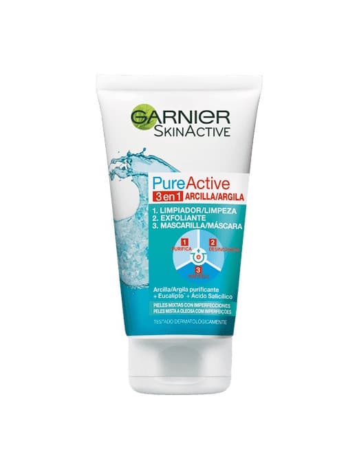 Beauty Garnier Skin Active - Pure Active 3 en 1 - Limpiador, exfoliante y mascarilla