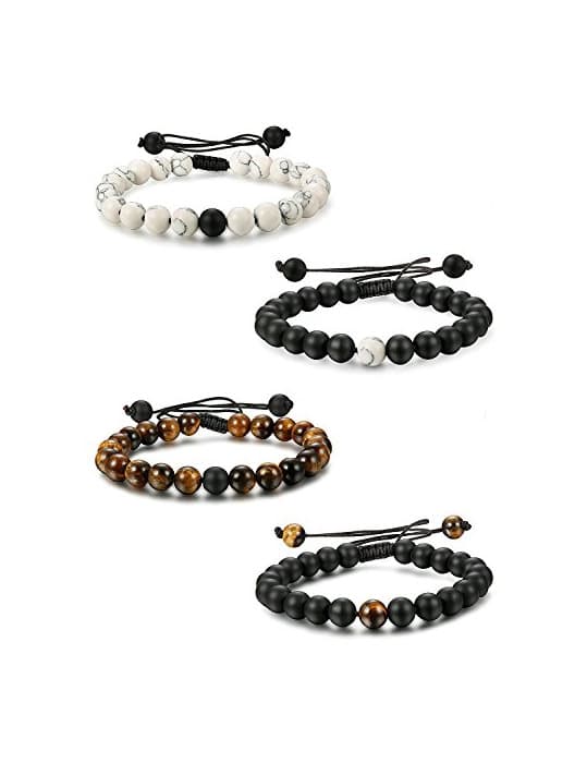 Producto Besteel 4Piezas 8MM Pulsera Cuentas para Hombre Mujer Pareja Pulsera Piedra Bolas