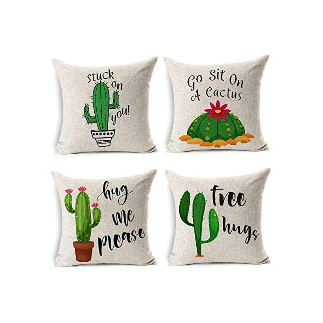 Producto MIULEE Juego de 4 Lino Cojines Cactus Series Funda de Cojín Almohada Caso de Decorativo Cojines para Sala de Estar sofá Cama Coche 18"x18" Pulgadas 45x45cm