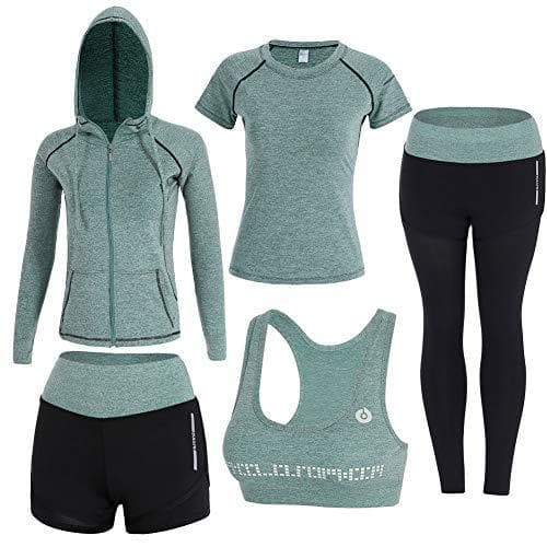 Fashion BOTRE 5 Piezas Conjuntos Deportivos para Mujer Chándales Ropa de Correr Yoga