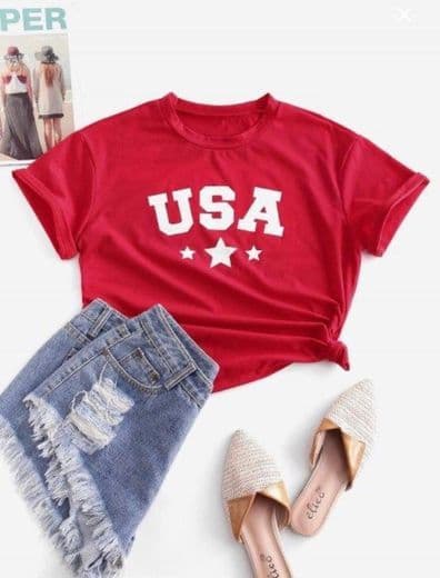 Product ZAFUL Camiseta Básica Con Estampado De Bandera Americana 