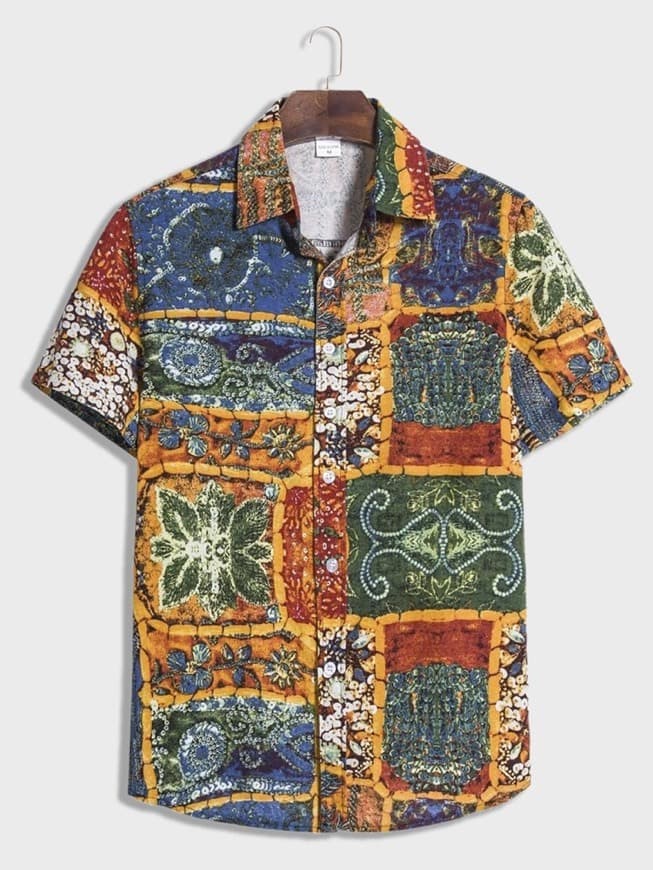 Fashion Camisa De Hombres Con Botón Con Estampado Azteca