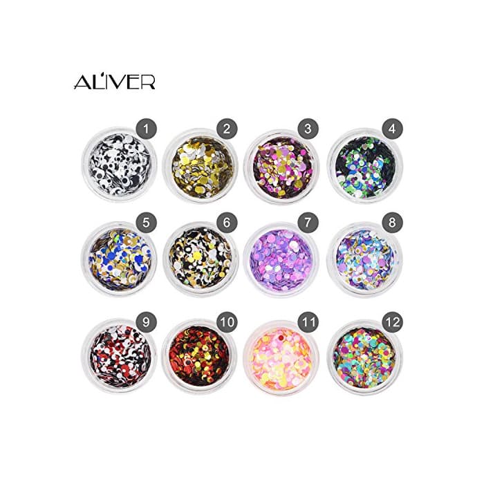 Belleza Aliver Nail Diamond Sequins 12 Colors UV Gel DIY Glitter Decoration Nail