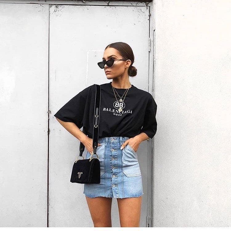 Product Denim skirt and t shirt