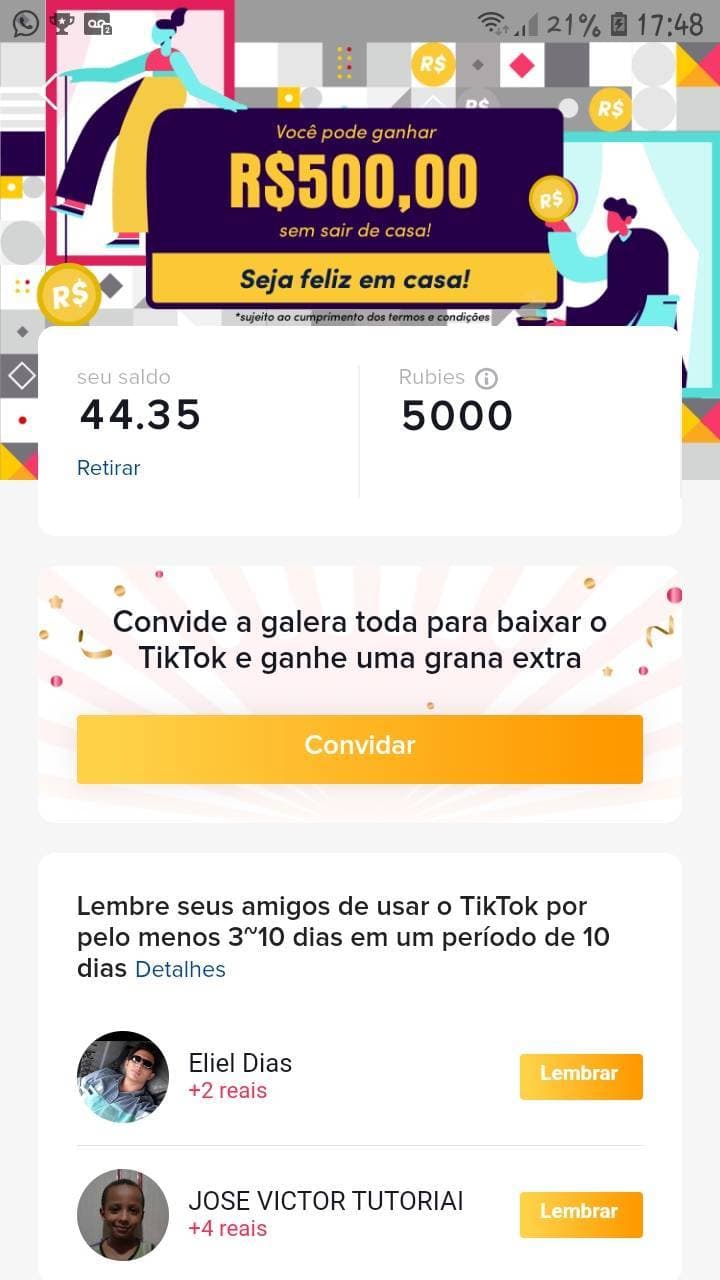 App GANHE BÔNUS EM DINHEIRO NO TIK TOK 