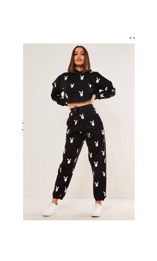 Product Playboy X Missguided Black Bunny Repeat Print Cropped 