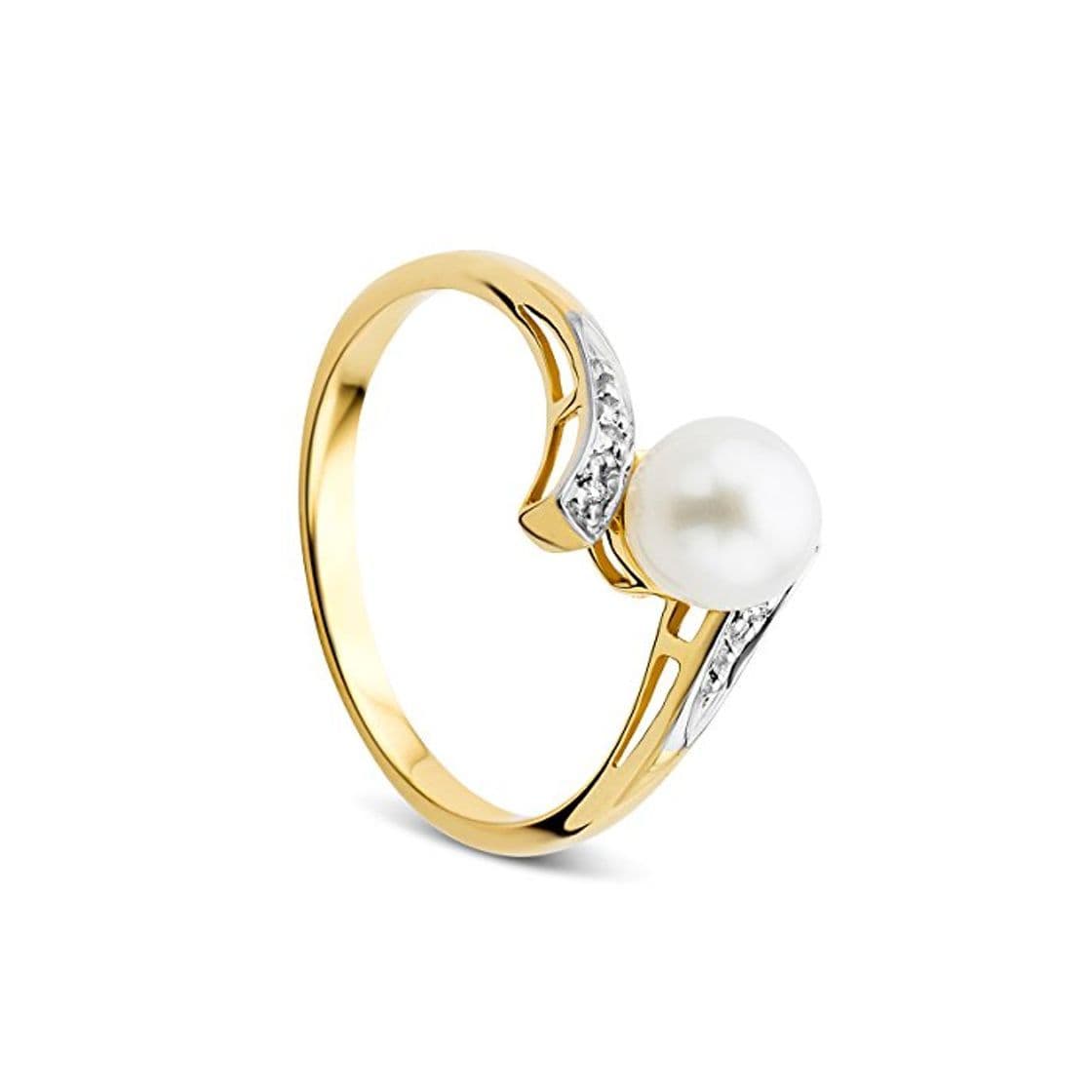 Product O) - Orovi Women's Freshwater Pearl Ring 9 ct/375 Yellow Gold With