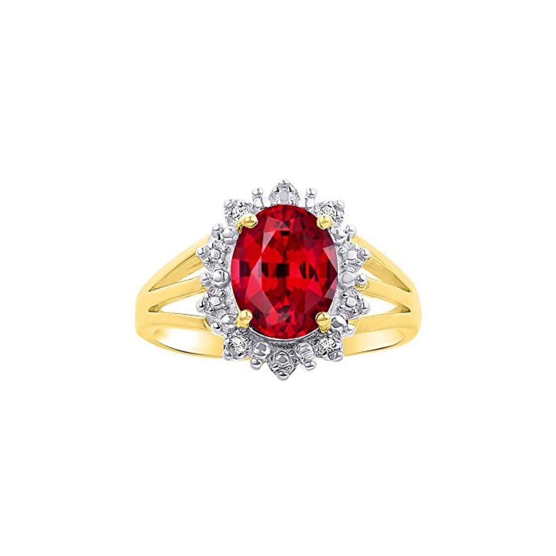 Product Anillo de oro amarillo de 14 quilates inspirado en la princesa Diana Halo Diamond & Ruby