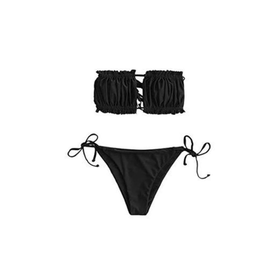 Producto ZAFUL - Bikini para mujer sin tirantes, corte con volantes, bikini negro