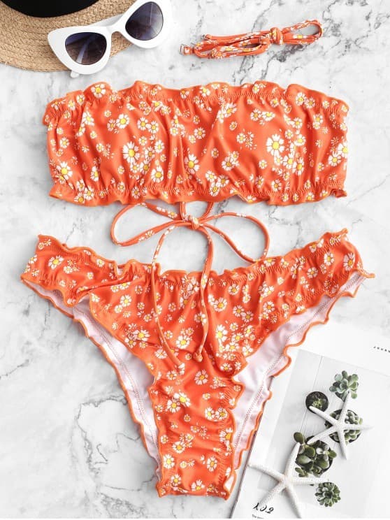 Producto ZAFUL Conjunto de bikini de dos piezas con estampado de margaritas de