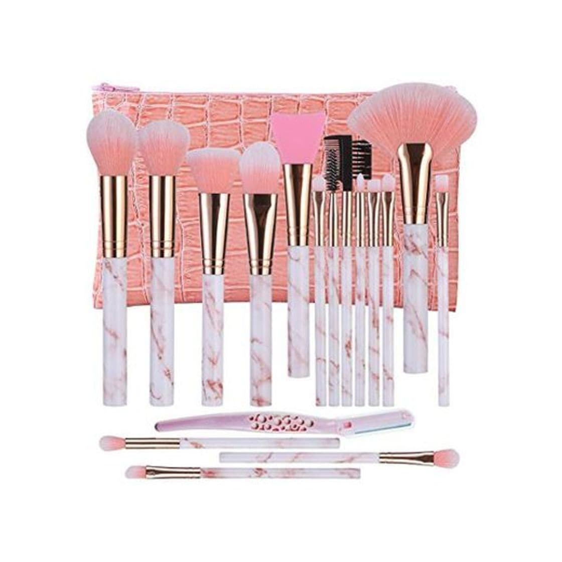 Producto Brochas de maquillaje DUAIU 16 piezas Pinceles de maquillaje Set Premium Synthetic Eyeshadow Face Brush Crema líquida con silicona Máscara facial Cepillo Ceja Maquinilla de afeitar PU cosméticos Rosa