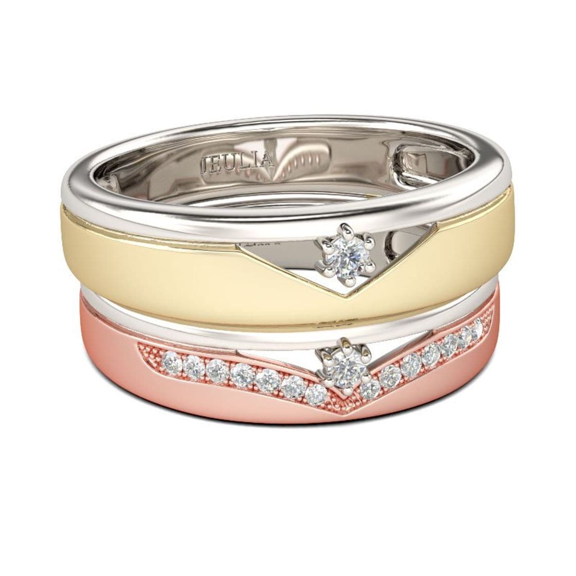 Moda Two Tone Round Cut Sterling Silver Band Set - Jeulia Jewelry