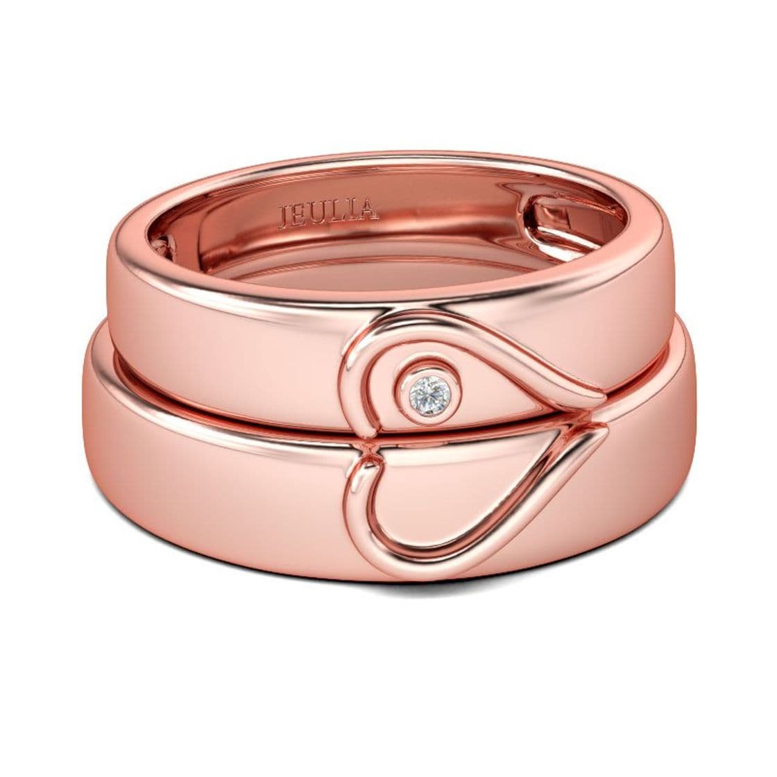 Moda Jeulia Rose Gold Tone Heart Design Sterling Silver Band Set ...