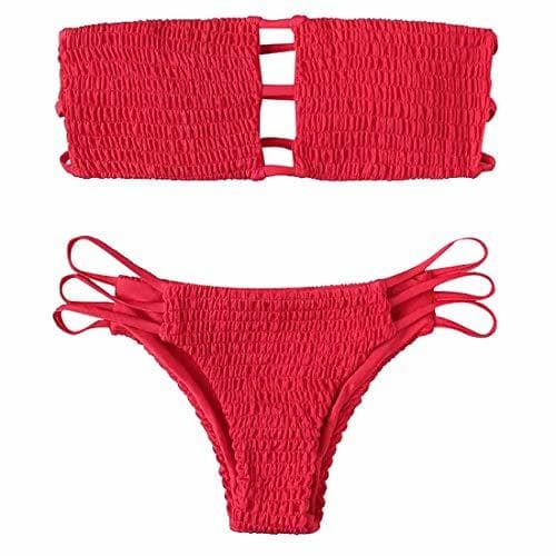 Producto Yuson Girl Mujeres Conjunto De Plunge Bikini Sexy Bandeau Plisado con Triangulo