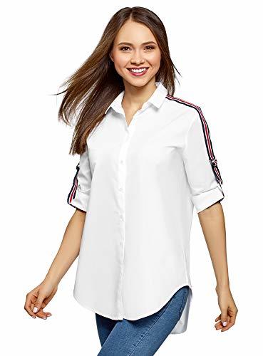 Producto oodji Ultra Mujer Camisa de Algodón Oversize, Blanco, ES 40