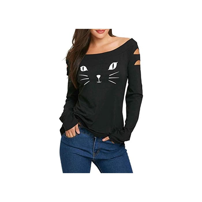 Product K-youth Camiseta para Mujer, Mujer Manga Larga Impresión Gato Camisa Casual Blusa