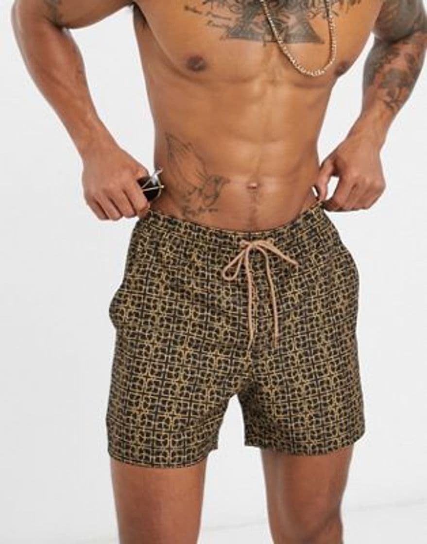 Moda South Beach swim shorts in gold mosaic print | ASOS