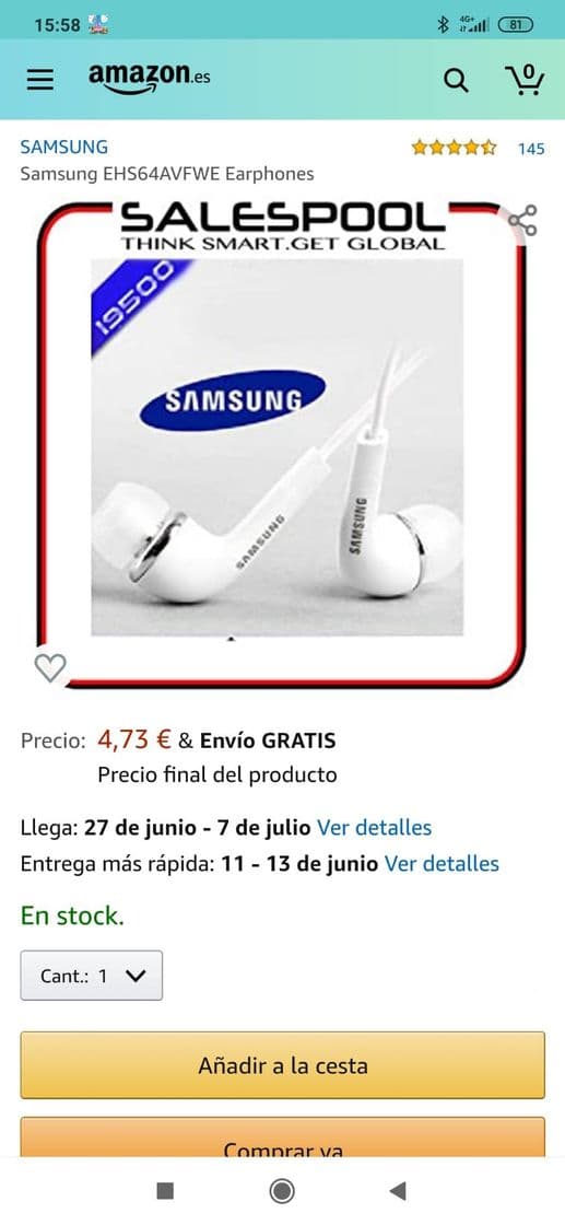 Producto Auriculares Samsung