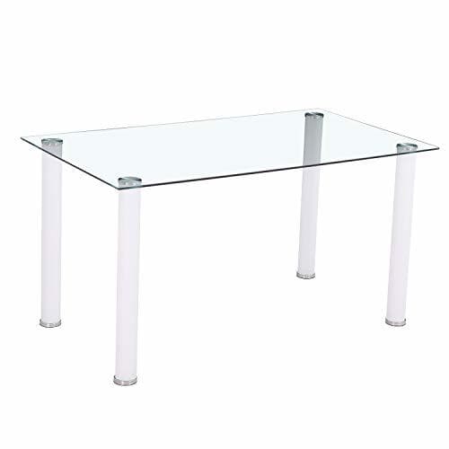 Home HomeSouth - Mesa de Comedor Blanca, Mesa de Cristal para Cocina, Medidas