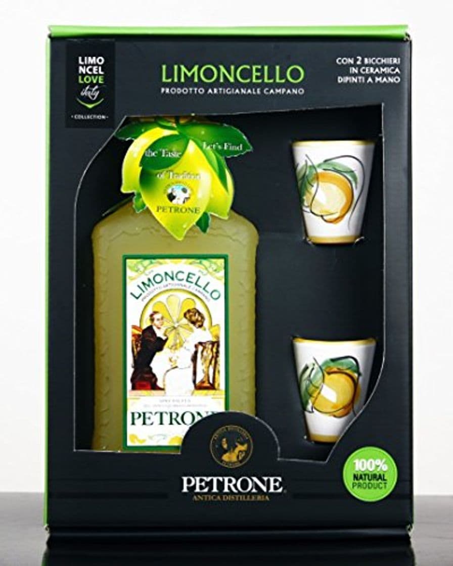 Producto Limoncello 100% natural con vasos de cerámica de Vietri sul Mare