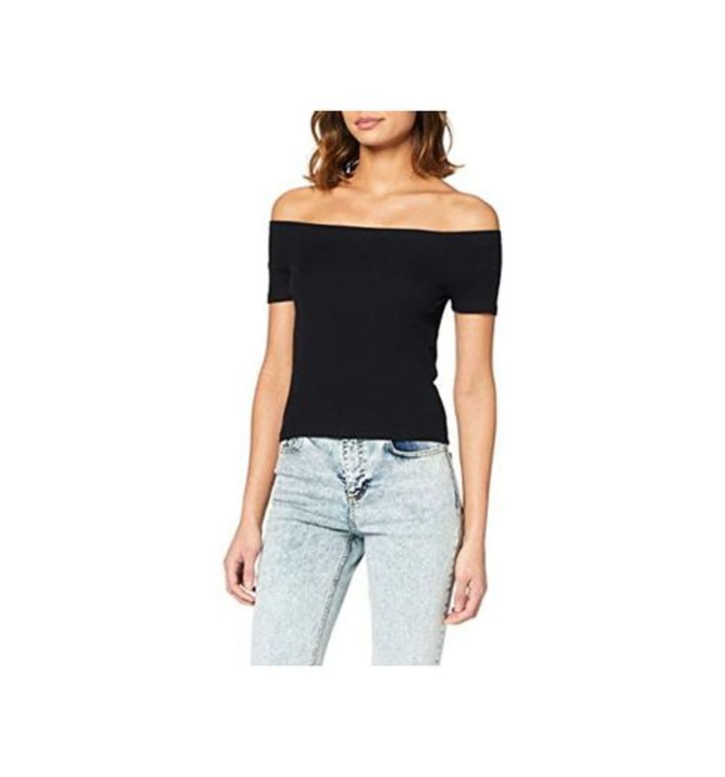 Fashion Urban Classics Ladies Off Shoulder Rib tee Camiseta, Negro