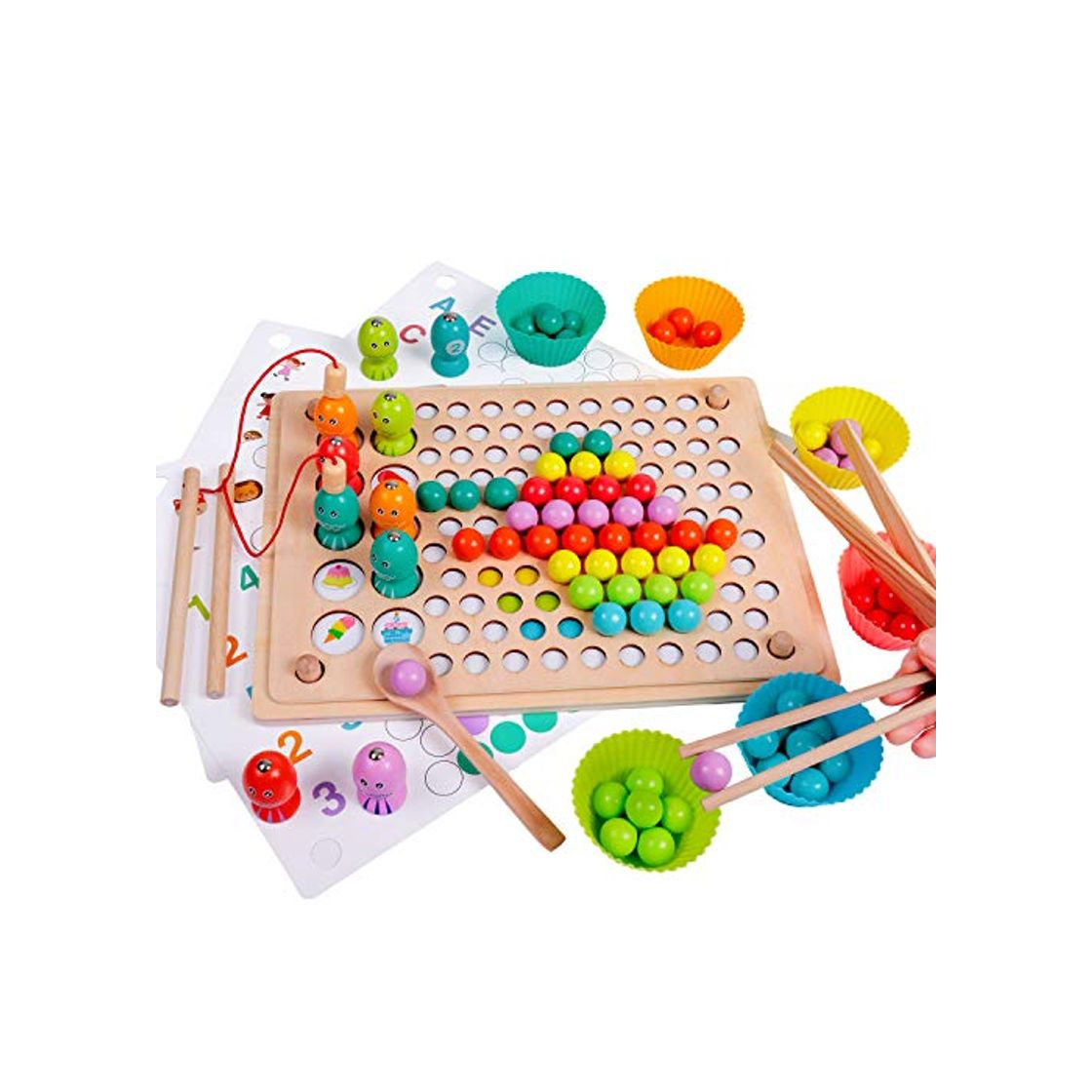 Producto Juego de Pesca magnética de Madera Clip Beads Juego de Mesa de Rompecabezas Año Nuevo para 3 4 5 años Niño Niña Montessori Juguetes para niños Juego de combinación Juguete de Memoria