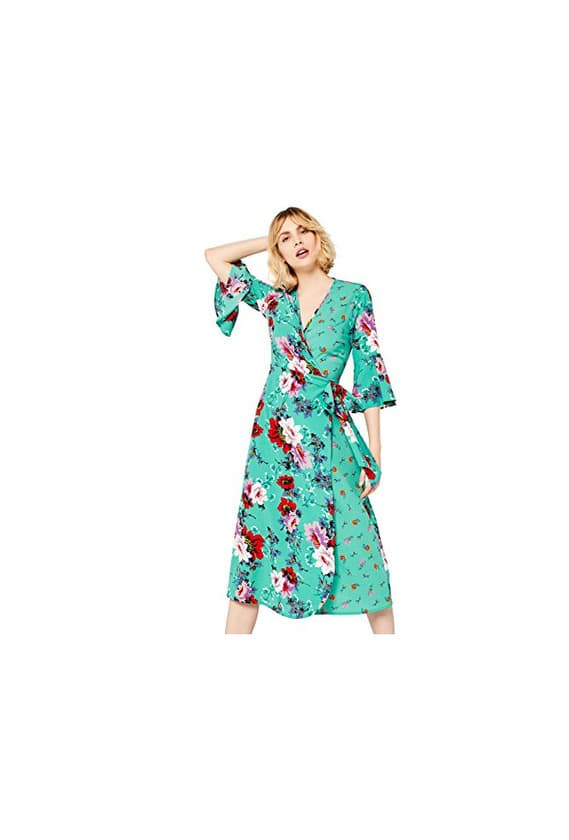 Product Marca Amazon - find. Vestido Cruzado de Flores Mujer, Verde