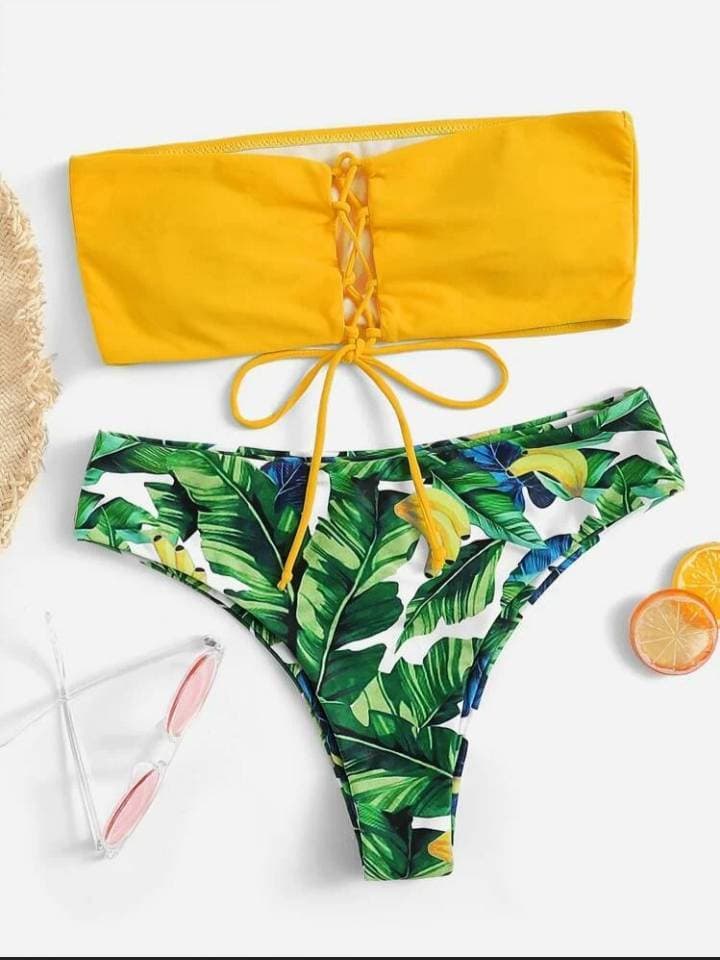 Producto Bikini Con Estampado Tropical Bandeau Con Cordón

