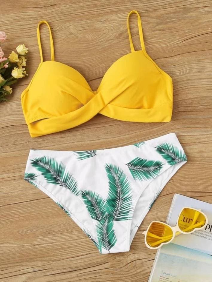 Producto Conjunto Debikini Con Esampado De Palmera Top Con Aro 