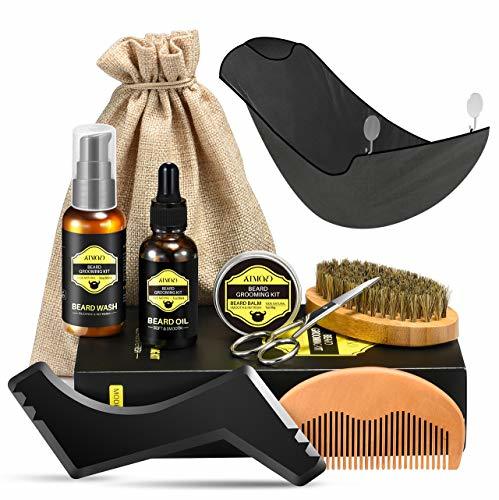 Product Kit Cuidado Barba Hombre, ATMOKO 9PCS Barba Peine, Barba Cepillo, Barba Aceite