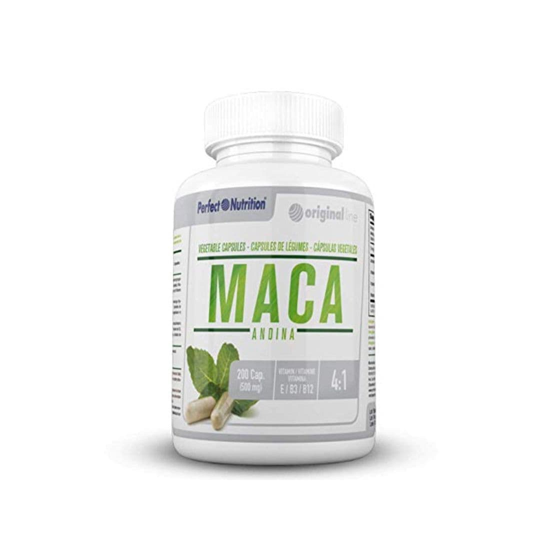 Product Maca Andina capsulas con vitaminas B12 E B3 pastillas natural suplemento vegano