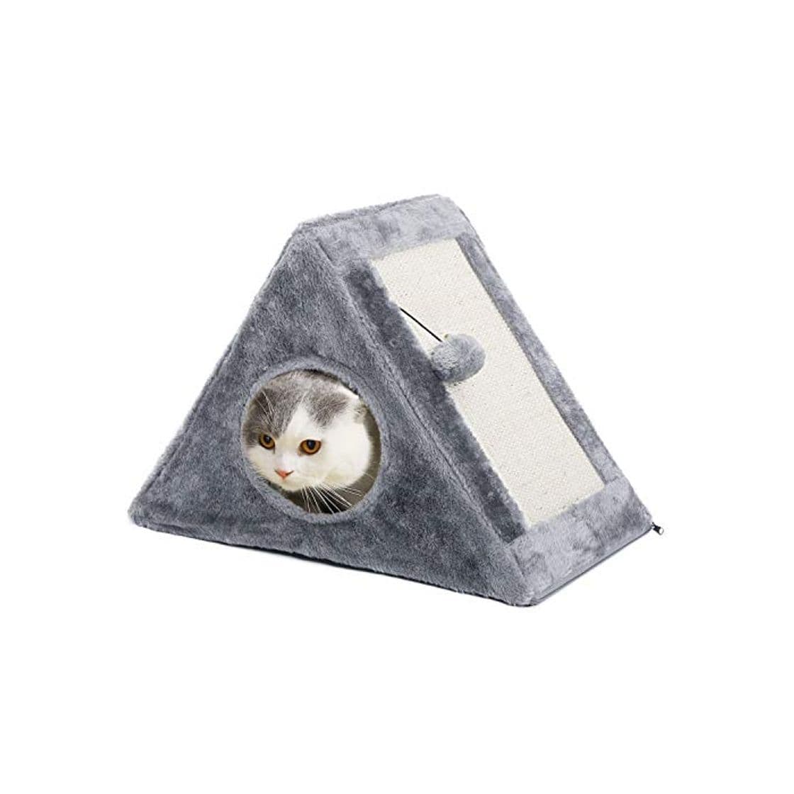 Product PAWZ Road Triángulo Cueva del Gato Rascador de Gato Tienda de campaña casa de Juegos con Tabla de rascar Plegable Juguete rascador de Gato Gris