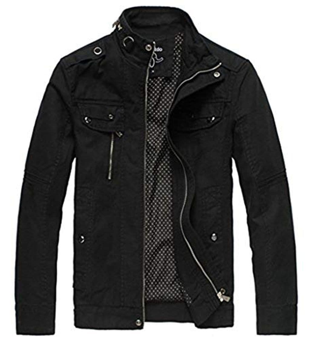 Fashion Wantdo Chaqueta de Cuero Aviador para Hombre Negro XX