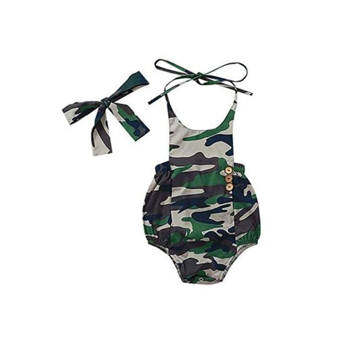 Product YeHuaXiGu Newnorn Infantil Bebé Niñas Camuflaje Banda para el Cabello Mameluco del Mameluco Ropa del bebé del bebé Mameluco del bebé del Mameluco Modis