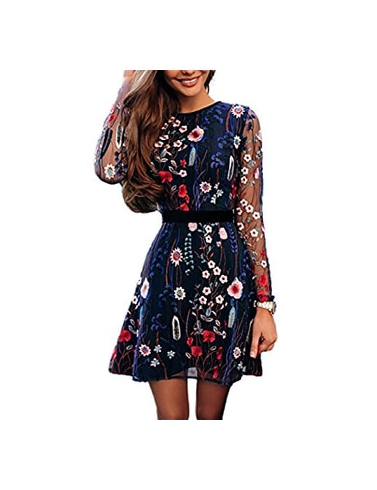 Product Boutiquefeel vestido casual de malla con bordado floral para mujer