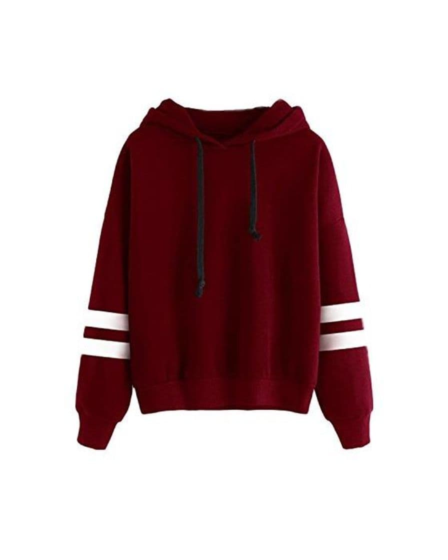 Fashion Minetom Mujer Otoño Camisetas De Manga Larga Varsity Rayas Encapuchado Camisa De Entrenamiento Sudaderas Con Capucha Tops Rojo ES 36