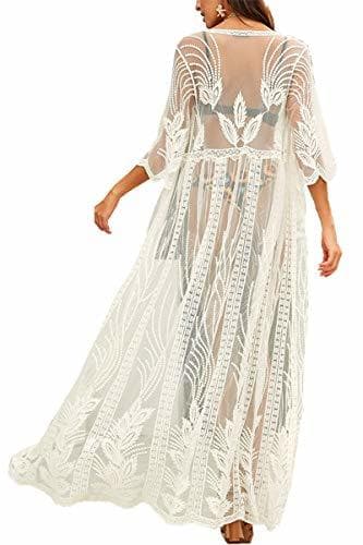 Product AiJump Vestido Floral Encaje Transparente de Playa Kaftan Kimono Pareos Cover Ups