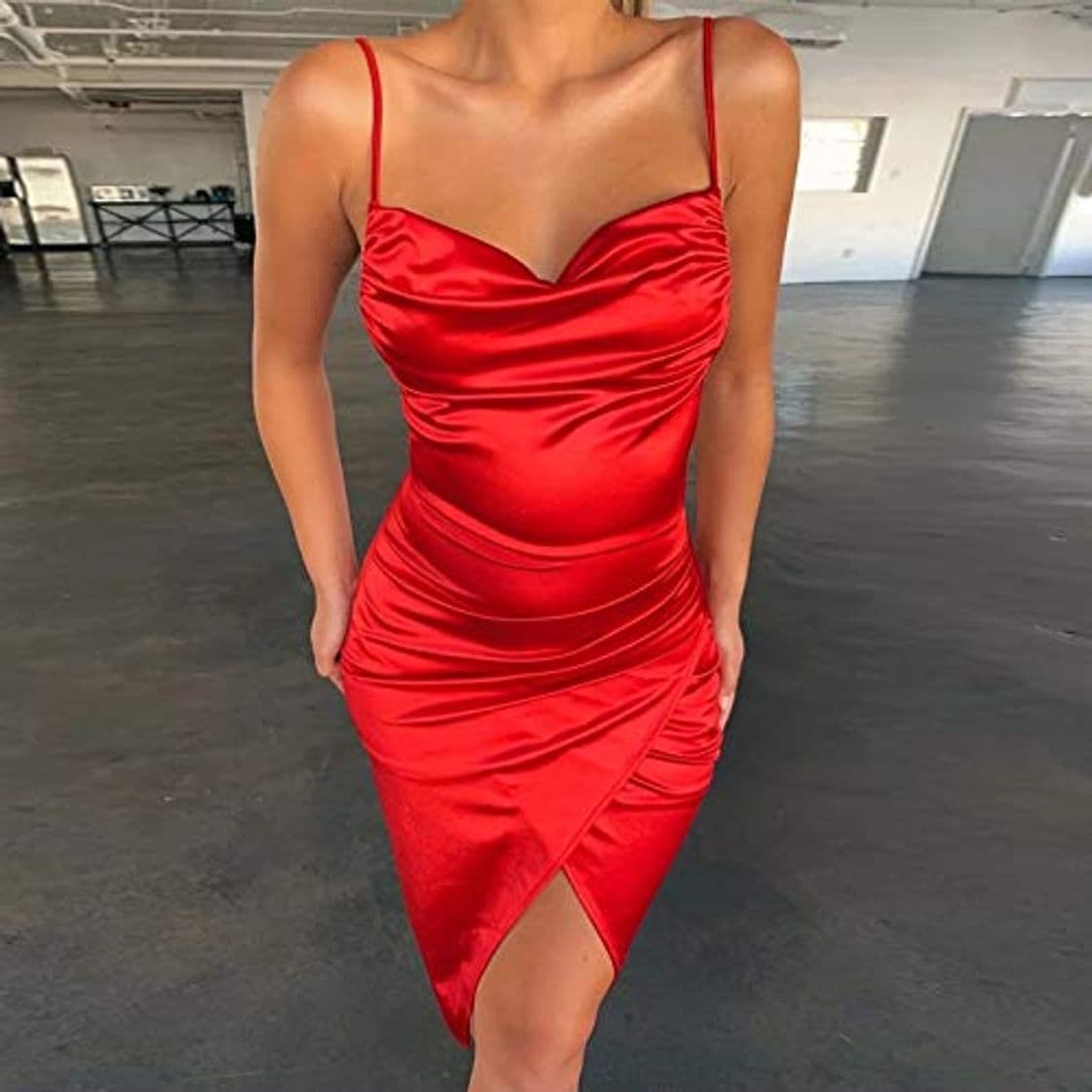 Fashion RVXZV SillyqZ Satin Women Midi Wrap Dress Strap Lace up Bodycon Slit Bandage Backless Party Elegant Winter Clothes M Black