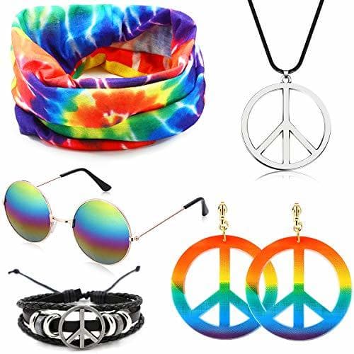 Product SPECOOL Conjunto de Disfraces Hippie Accesorios Hippie Collar y aretes Rainbow Peace