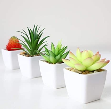 Producto YHmall 4pcs Plantas Artificiales Decoracion Exterior de Suculentas con Macetas Plásticas de