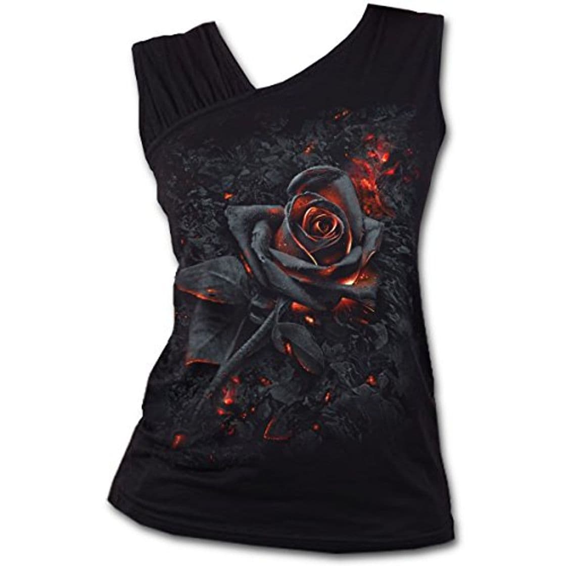 Product Spiral Direct Burnt Rose-Gathered Shoulder Slant Vest Top, Negro