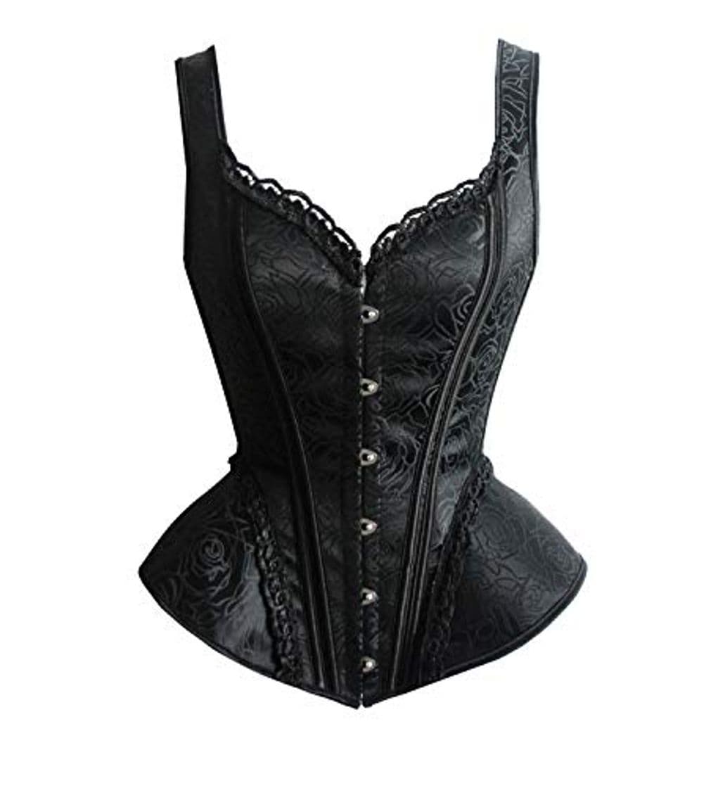 Product SZIVYSHI Mujer Sexy Gótico Vintage Steampunk Brocado Lace Satén Bone Correa Corsé Corset Bustier Top Negro S